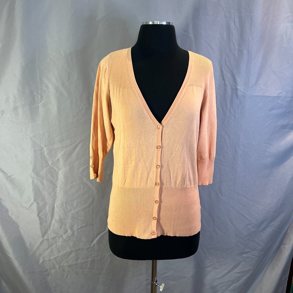 Maurices Cardigan Sweater Womens L Orange Rayon Button Front Ribbed Trim V Neck